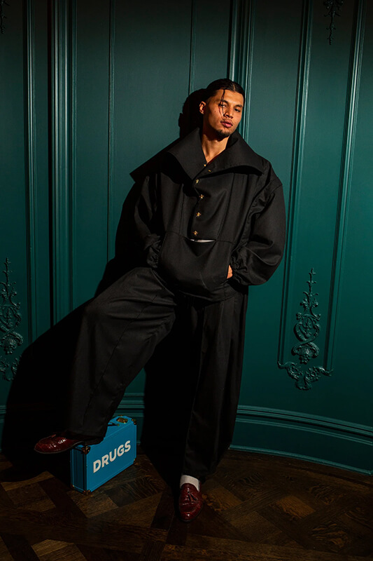 Winston Barth Holder III, designer and founder of DRUGS, editorial fashion shot