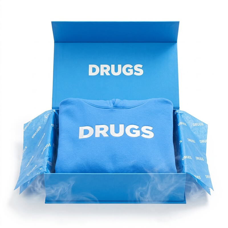 DRUGS hoodie magnetic gift box packaging collage